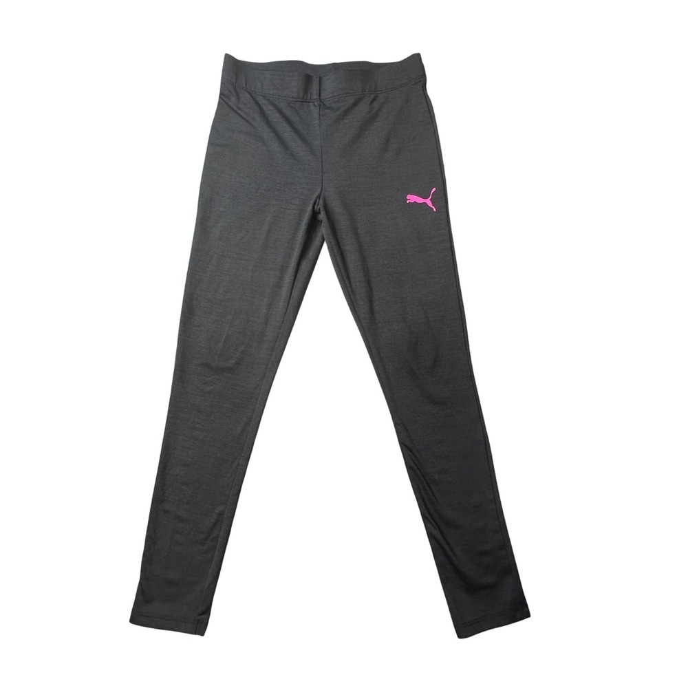 Puma Leggings Girls‎ Size S 7/8 Black Pink Logo Athletic Activewear Yoga Pants